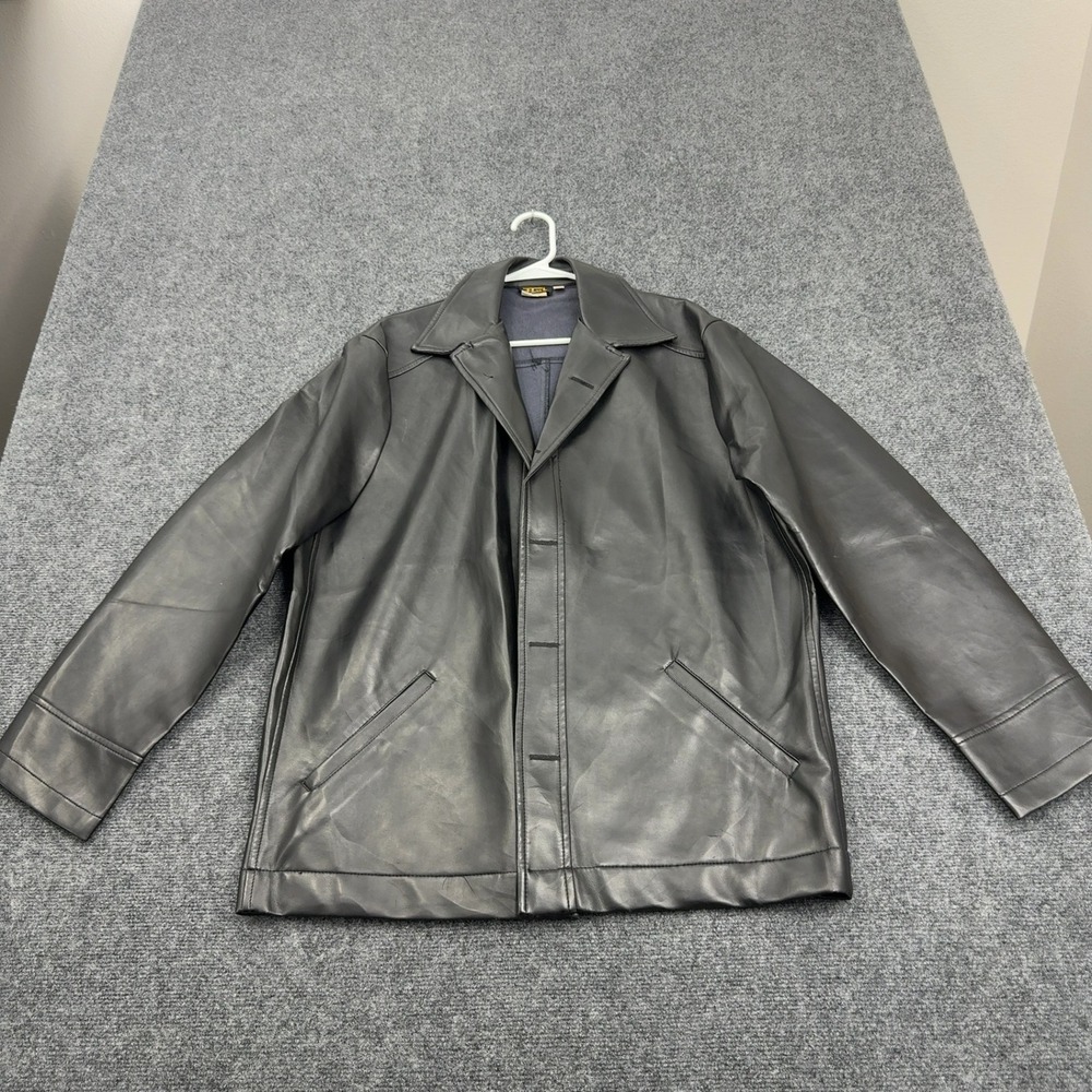 Vintage Fink Classics Jacket Mens M Black Faux Leather Button Up Retro 70s Style